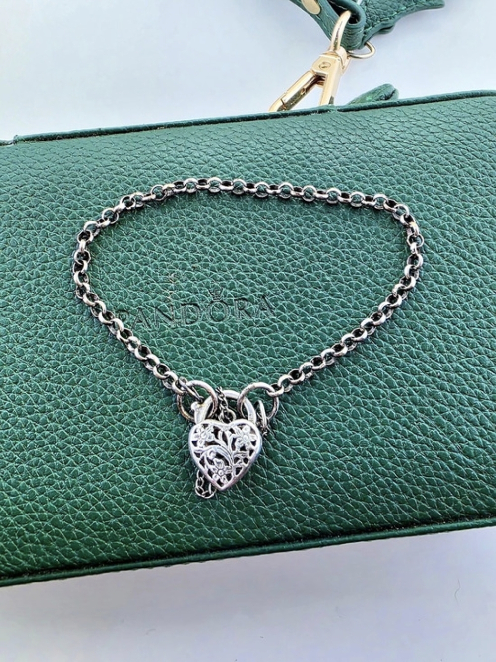 ✨ Sterling Silver Floral Filigree Heart Padlock Charm Bracelet  ✨